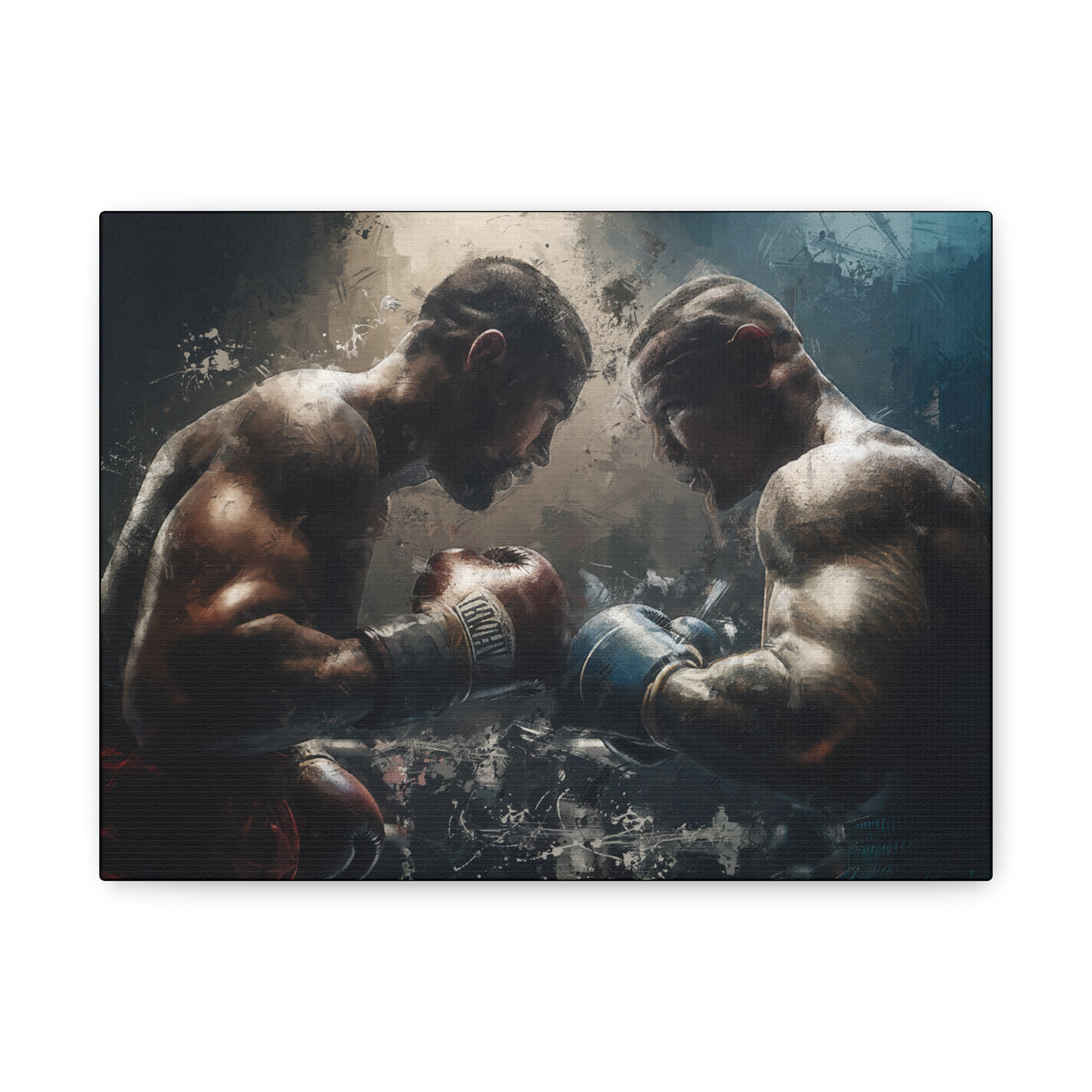 Powerful Boxing Ring Encounter: Stretched Canvas Fine Art Boxing Print Poster- Ready to Hang, Wall Art Boxing Gift
