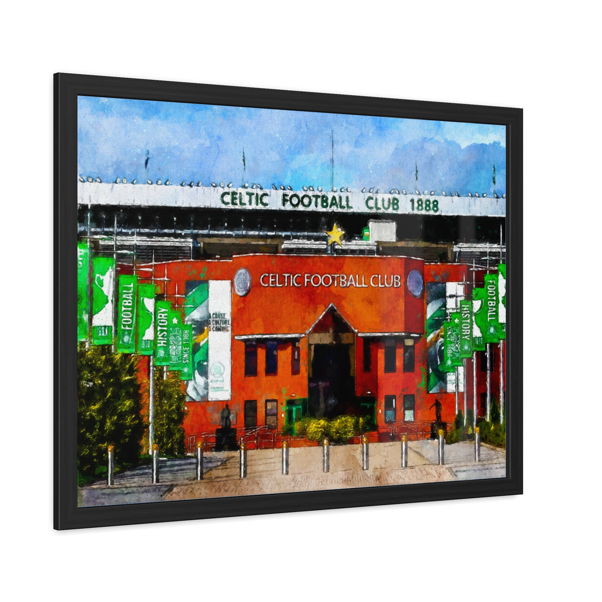 Celtic Park Framed Fine Art - Ready to Hang Framed Watercolour Fine Art Painting Print Poster, Football Wall Art, Soccer Fan Gift