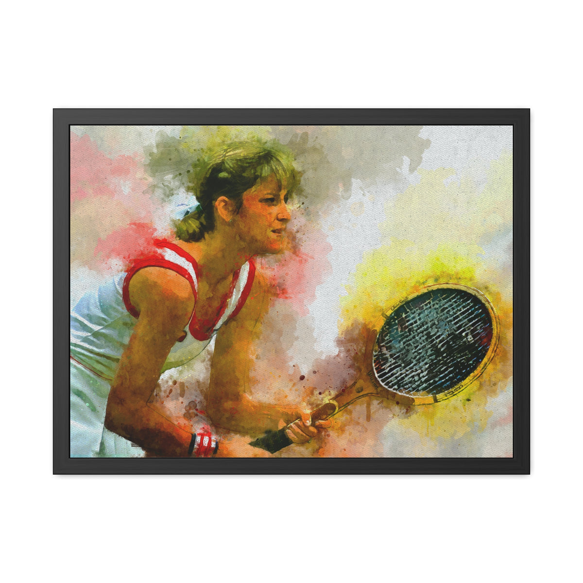 Chris Evert Expressionist Portrait: Ready to Hang Framed Watercolour Fine Art Painting Print Poster, Tennis Wall Art, Tennis Fan Gift
