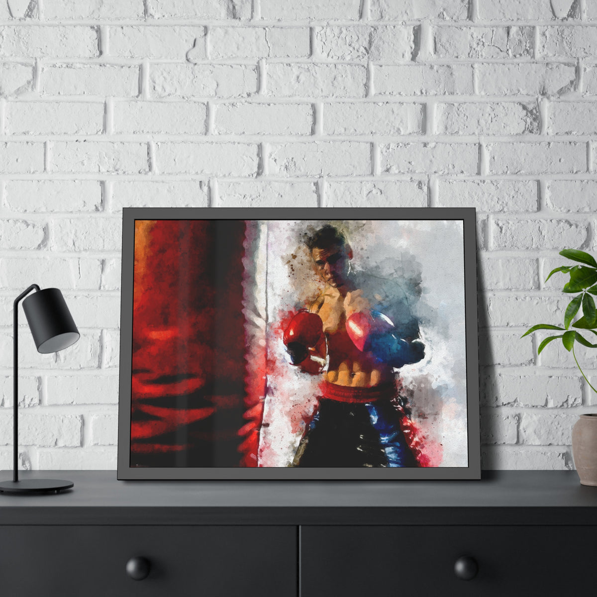 Punching Power: Framed Watercolor Fine Art Boxing Print Poster- Ready to Hang, Wall Art Boxing Gift