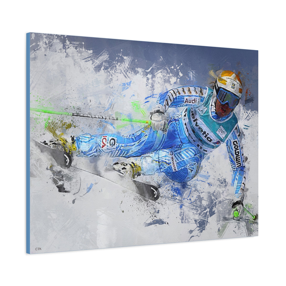 Anja Pärson's Alpine Elegance Skiing Painting Print on Stretched Canvas Skiing Fine Art Print Poster- Ready to Hang Wall Art, Skier Gift