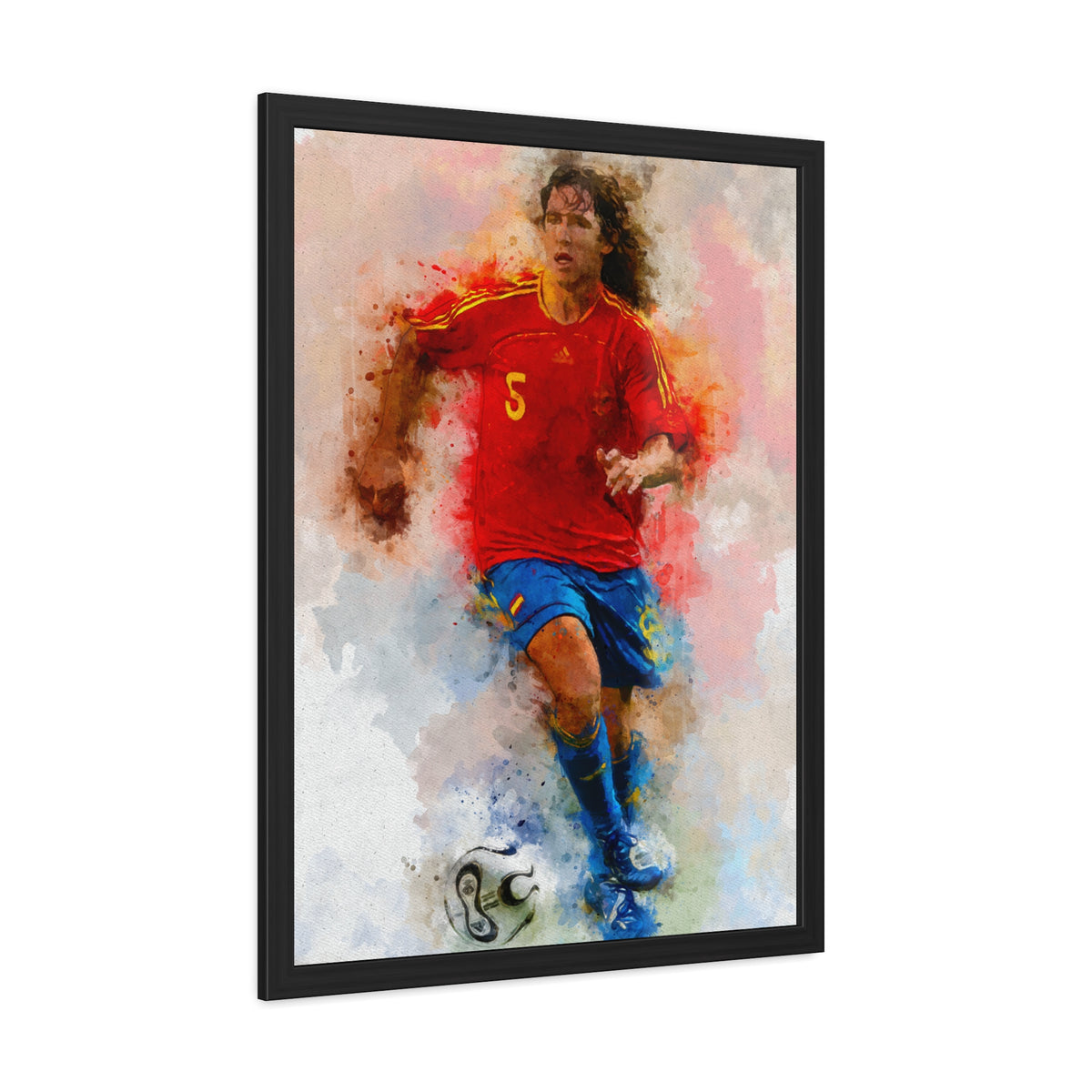 Celebrate Football Legend Carles Puyol with Expressionist Watercolour Portrait, Ready to Hang Framed Fine Art Painting Print Poster, Football Wall Art, Soccer Fan Gift
