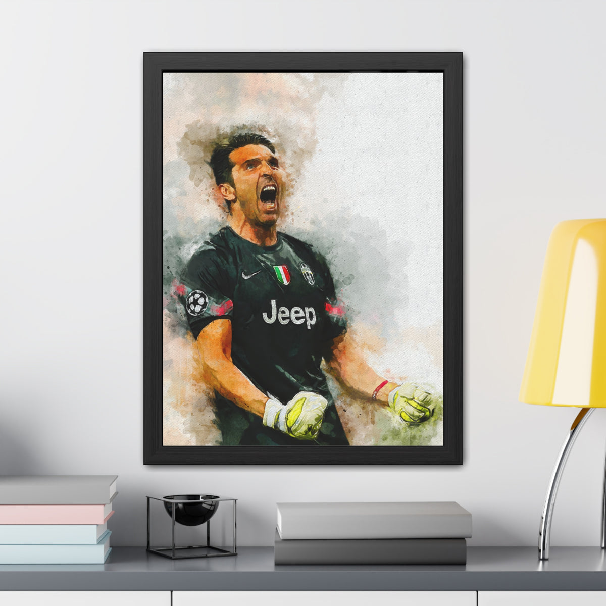 Gianluigi Buffon Expressionist Portrait - Stunning Modern Art Framed Watercolour Print - Ready to Hang Framed Watercolour Fine Art Painting Print Poster, Football Wall Art, Soccer Fan Gift