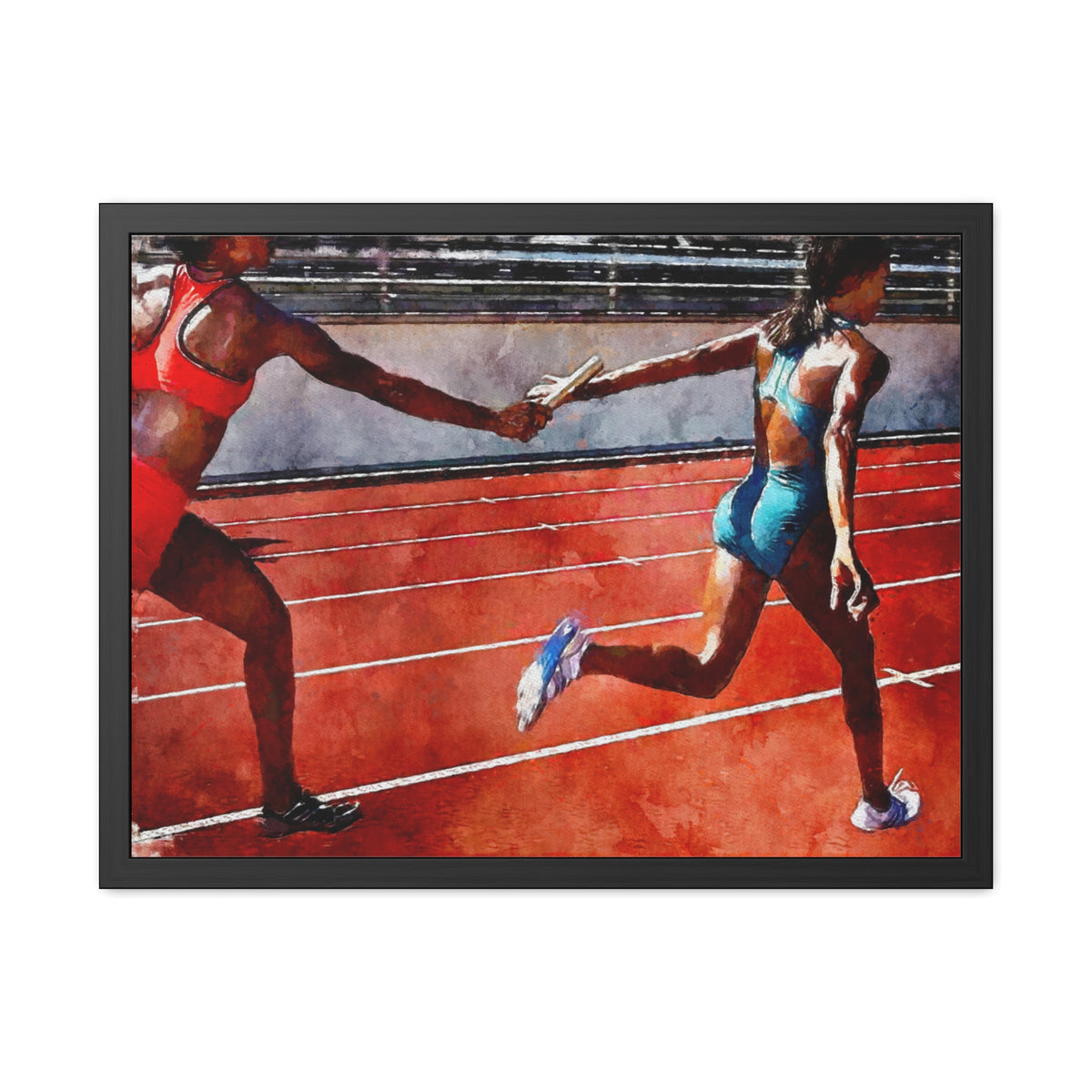 Experience the Thrill of a Relay Race with Expressionist Modern Art - Ready to Hang Framed Watercolour Fine Art Painting Print Poster, Athletics Wall Art, Athletics Fan Gift