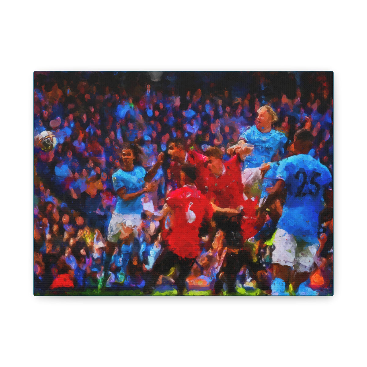 Manc Derby Ready to Hang Framed Impressionist Fine Art Painting Print Poster, Football Wall Art, Soccer Fan Gift