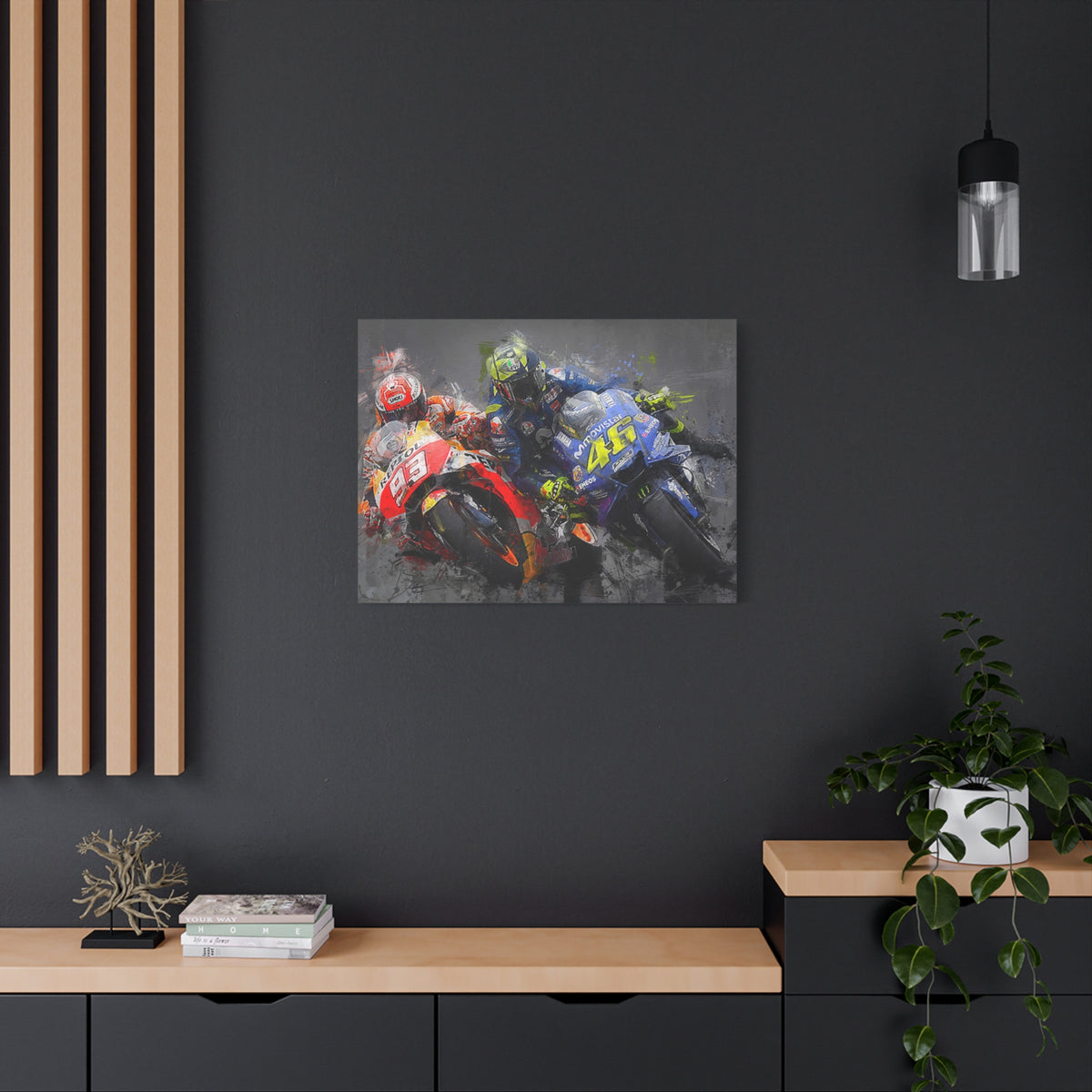 Dynamic Duel: Stretched Canvas Fine Art MotoGP Print Poster - Ready to Hang, Wall Art MotoGP Gift