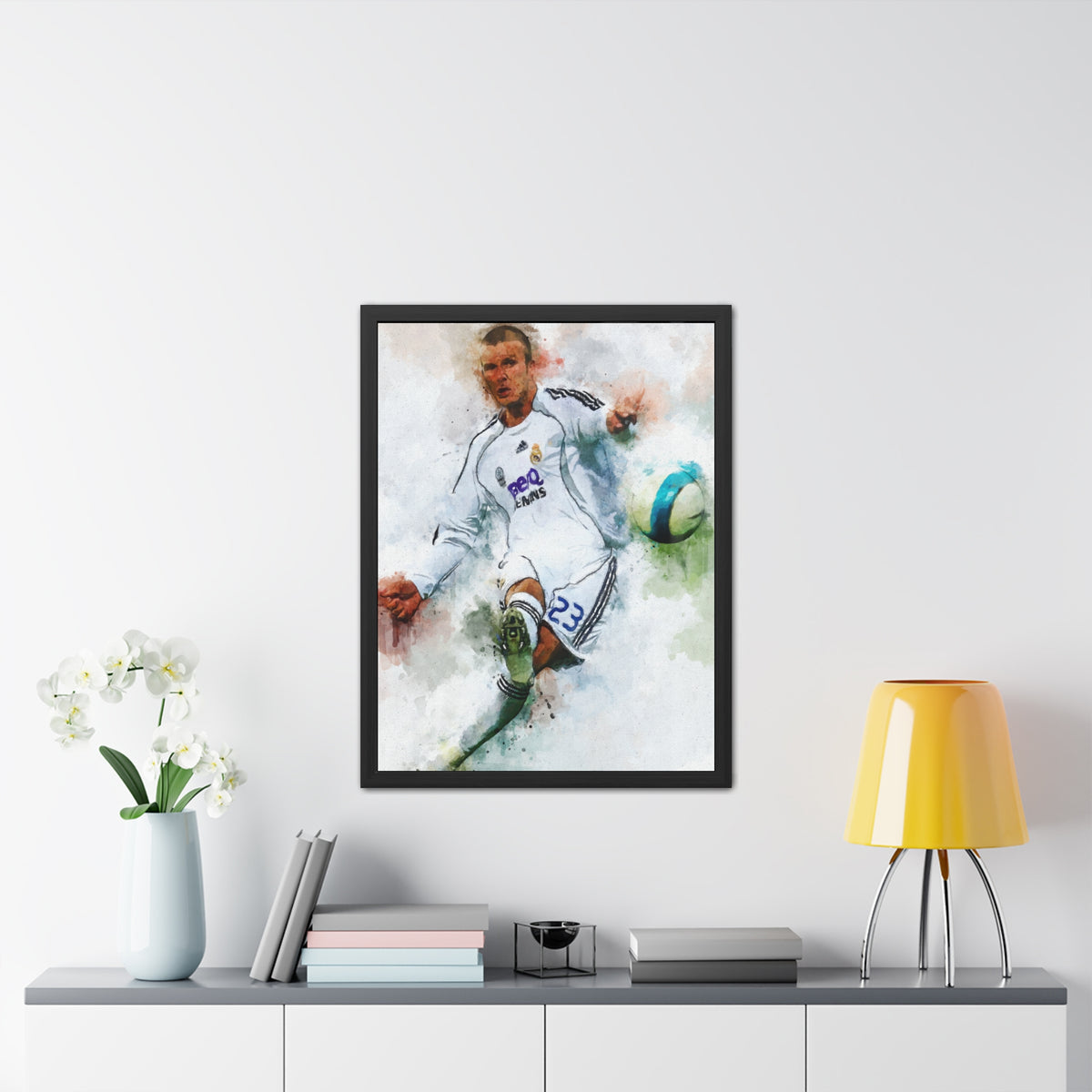 Celebrate Beckham: Expressionist Watercolour Portrait - Soccer Legend Art! Ready to Hang Framed Fine Art Print Poster, Football Wall Art, Soccer Fan Gift