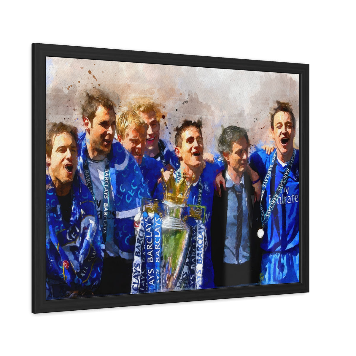 Premier League Winners 2005 Chelsea Watercolour Painting, Ready to Hang Framed Art Print Poster, Chelsea Fan Gift