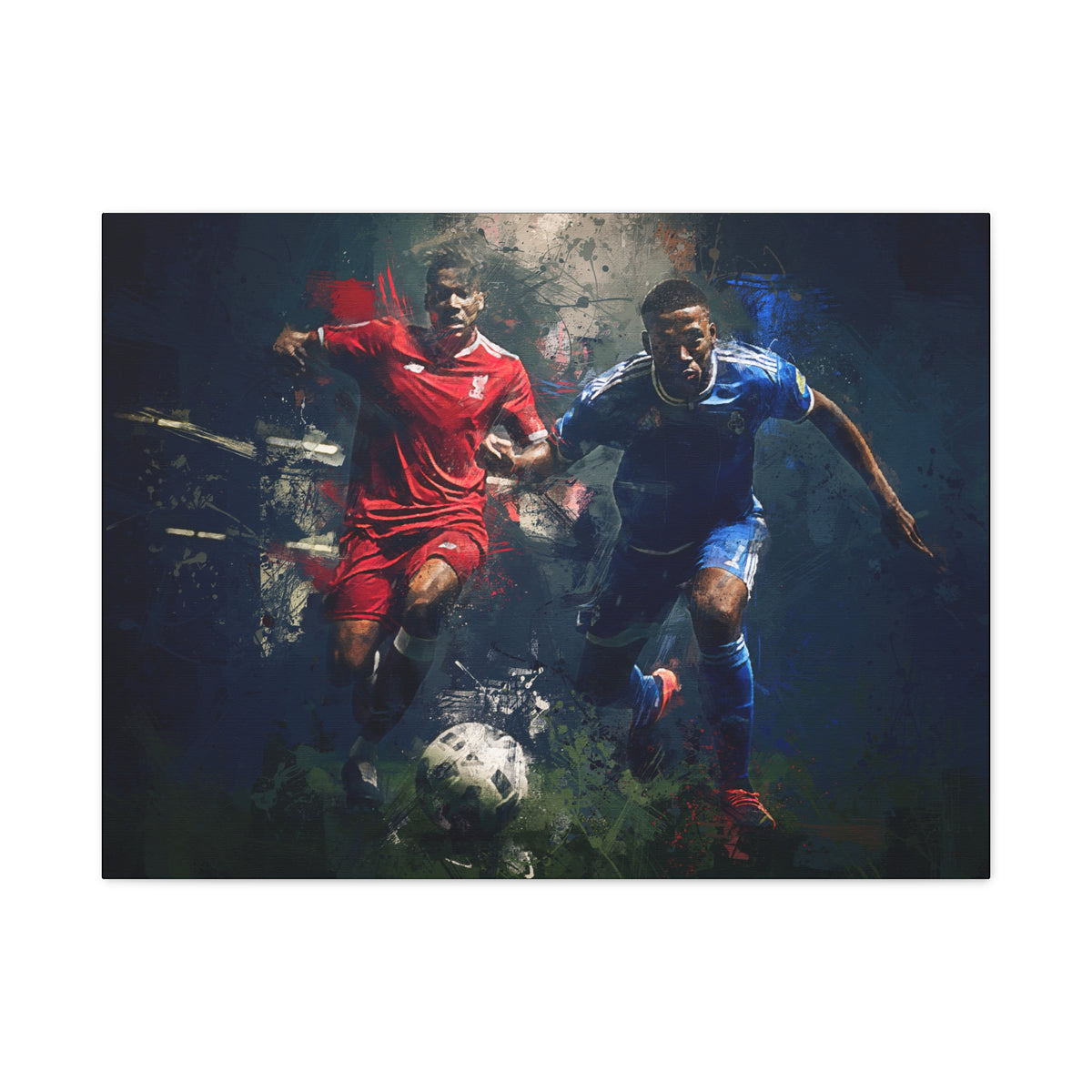 Rivalry Unleashed: Liverpool vs. Everton Expressionist Football Painting Print on Stretched Canvas. Ready to Hang Soccer Fan Gift