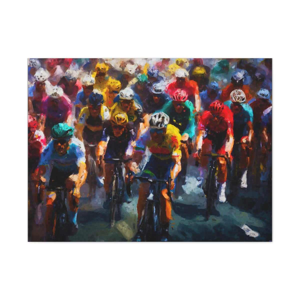 Cycling Symphony-Peloton Elegance: Expressionist Oil Painting Canvas Art Print - Ready to Hang, Matte Canvas, Stretched, 1.25"