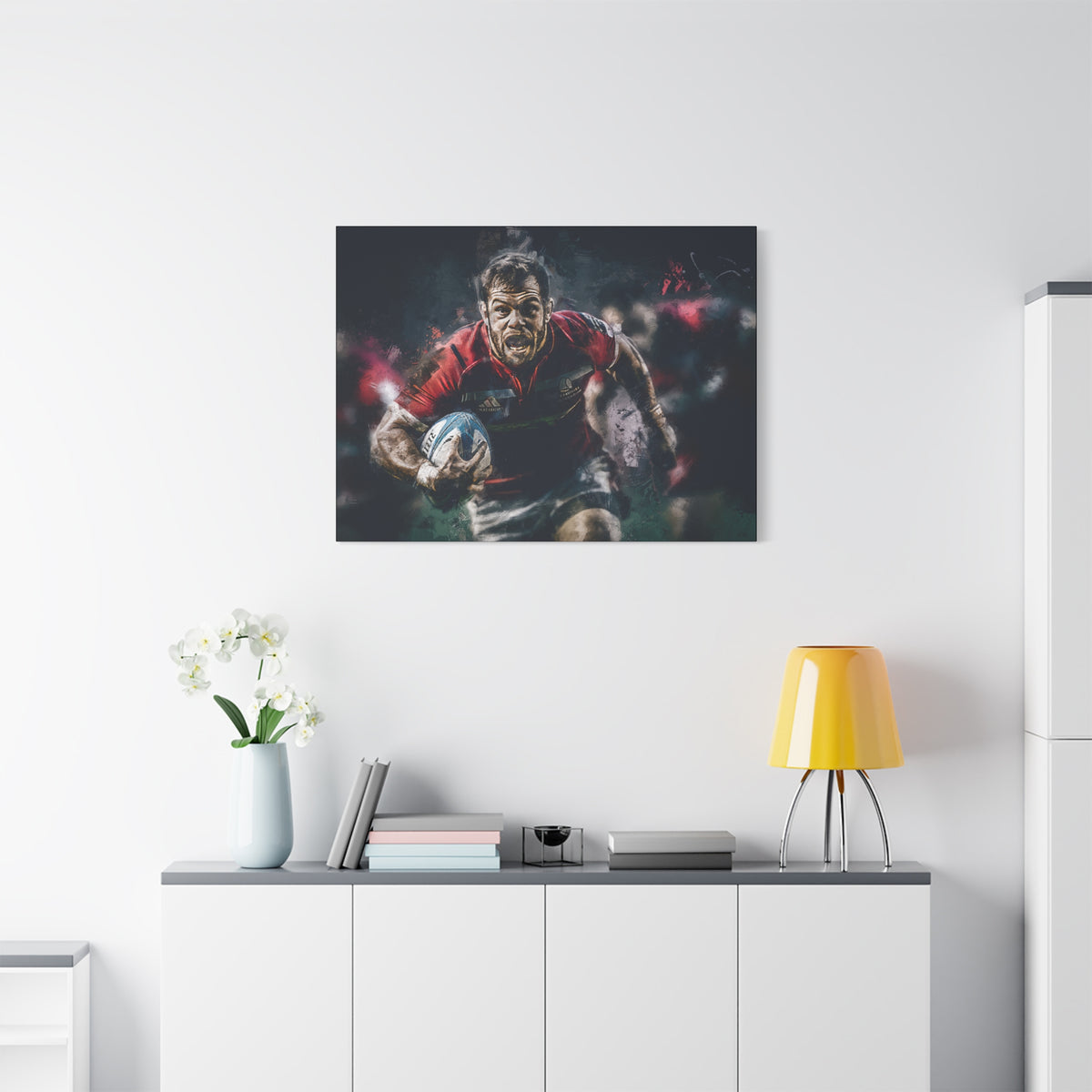 Dynamic Rugby Passion: Expressionist Stretched Canvas Fine Art Painting Print Poster - Ready to Hang Wall Art,  Rugby Fan Gift