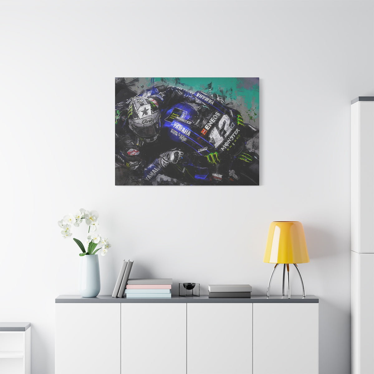 Dynamic MotoGP Thrills: Stretched Canvas Fine Art Print Poster - Ready to Hang, Wall Art MotoGP Gift