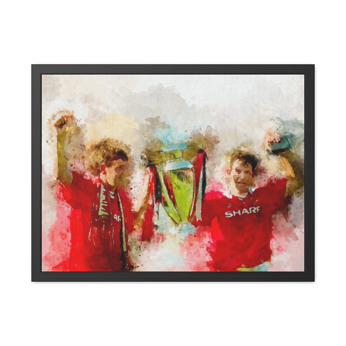 Premiership Winners 1994 Manchester United Watercolour Painting, Ready to Hang Framed Art Print Poster, Man United Fan Gift