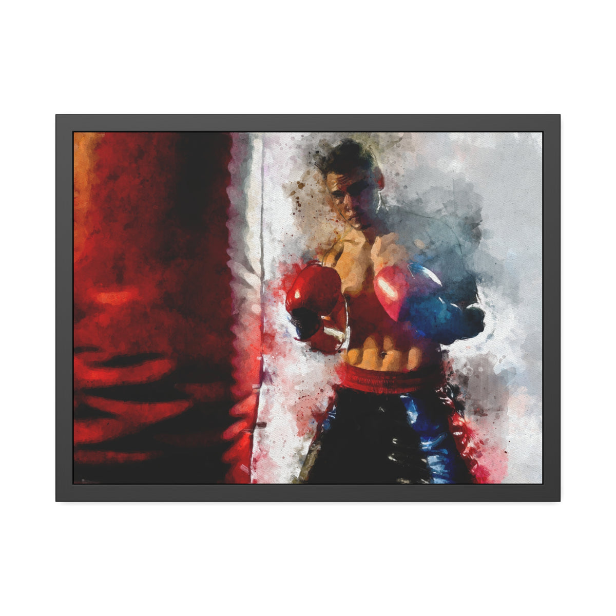 Punching Power: Framed Watercolor Fine Art Boxing Print Poster- Ready to Hang, Wall Art Boxing Gift