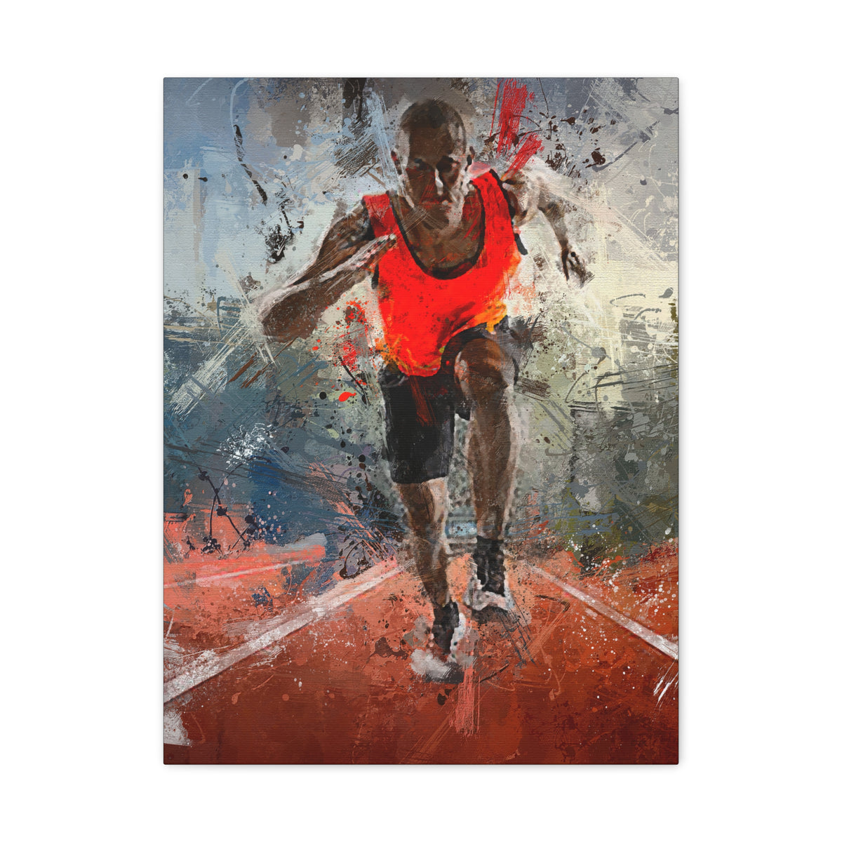 Expressionist Modern Art Painting Print on Canvas of a Sprinter - Athletics Wall Art, Stretched Canvas Fine Art Print Poster- Ready to Hang Wall Art, Sprinter Fan Gift