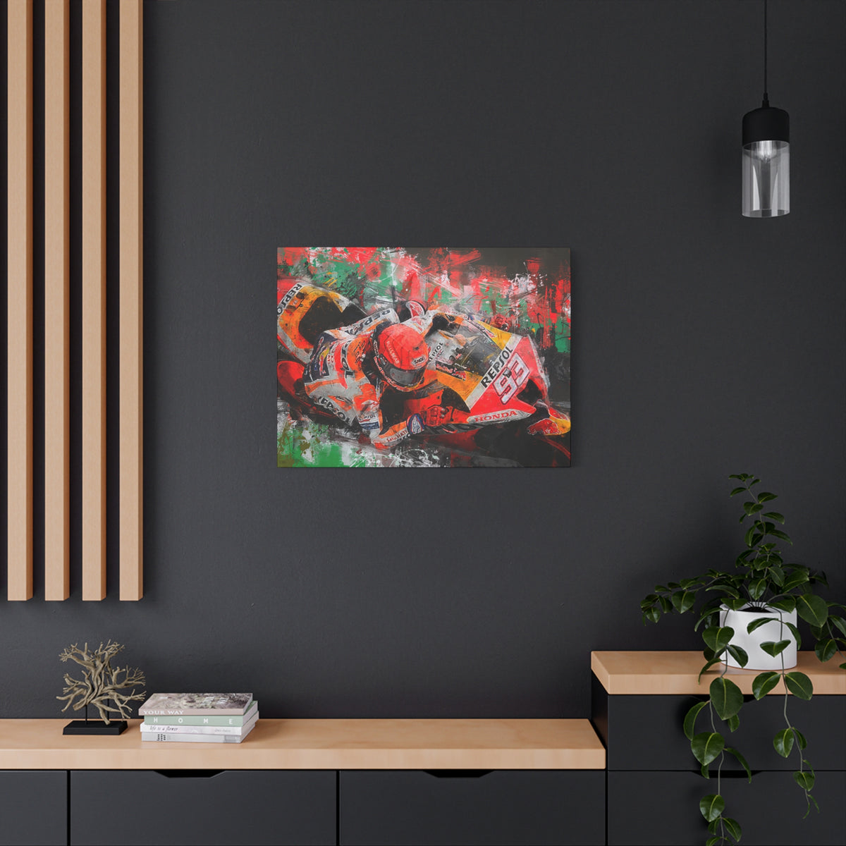 MotoGP Marc Marquez, Stretched Canvas Fine Art Print Poster, Ready to Hang, Wall Art Poster for Motorsports Enthusiasts, Perfect MotoGP Gift