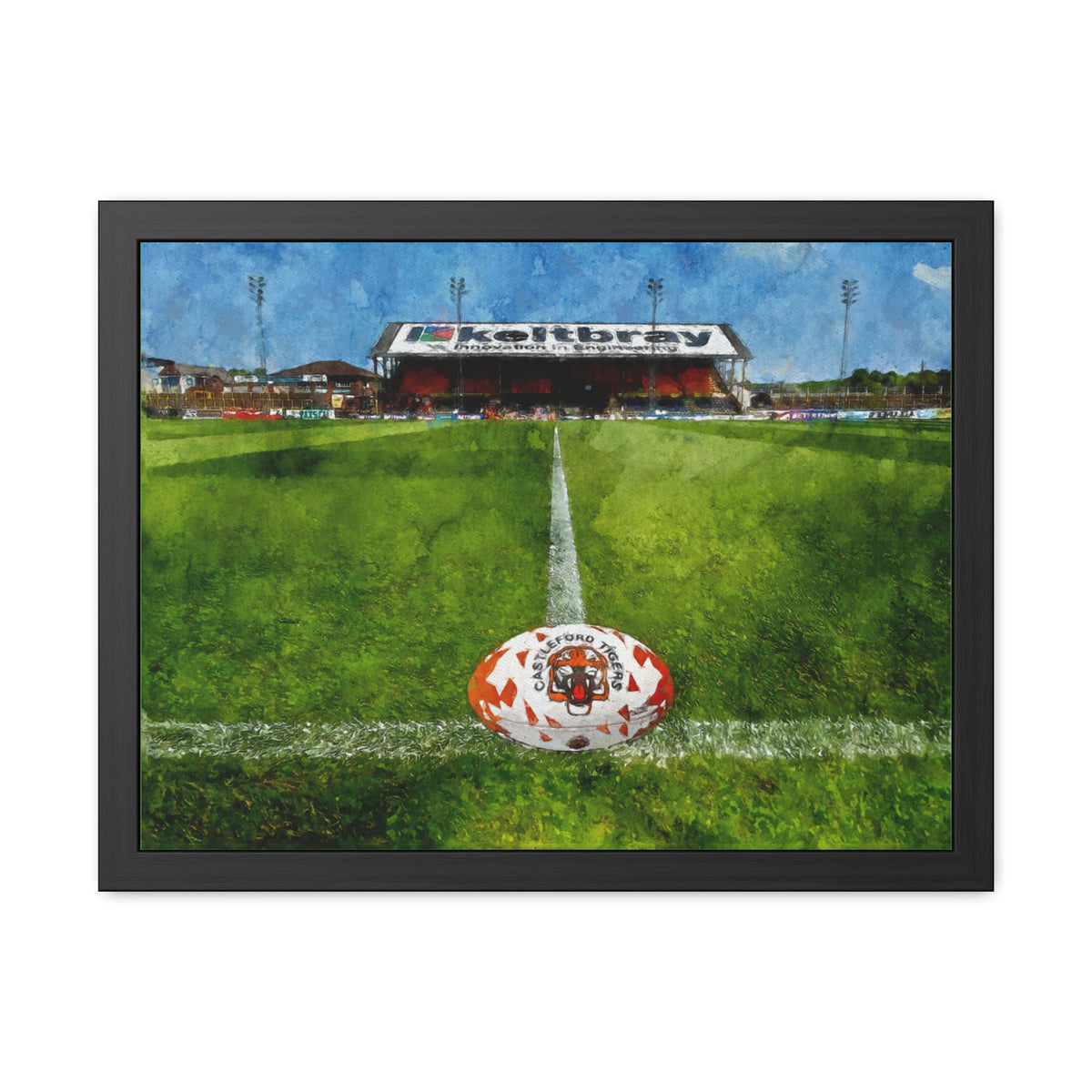 Capture Castleford's Rugby Legacy, Wheldon Road Stadium Expressive Watercolour, Ready to Hang Framed Fine Art Rugby Print Poster