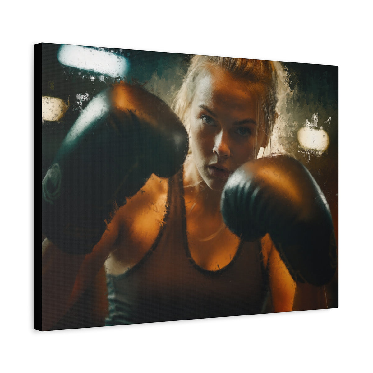 Dynamic Strength: Woman Boxer - Stretched Canvas Fine Art Boxing Print - Ready to Hang, Wall Art Boxing Gift