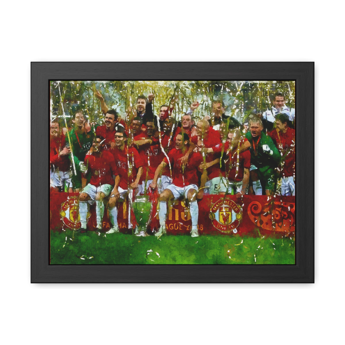 Champions League Winners 2008 Manchester United Watercolour Painting, Ready to Hang Framed Art Print Poster, Man United Fan Gift