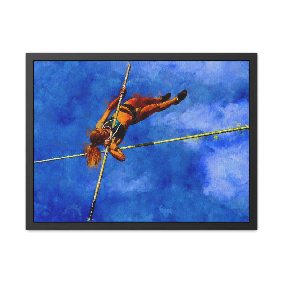 Stunning Pole Vaulter Leap in Expressionist Style - Ready to Hang Framed Watercolour Fine Art Painting Print Poster, Athletics Wall Art, Athletics Fan Gift