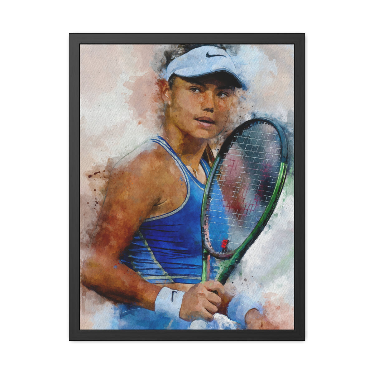 Emma Raducanu Expressionist Portrait: Ready to Hang Framed Watercolour Fine Art Painting Print Poster, Tennis Wall Art, Tennis Fan Gift