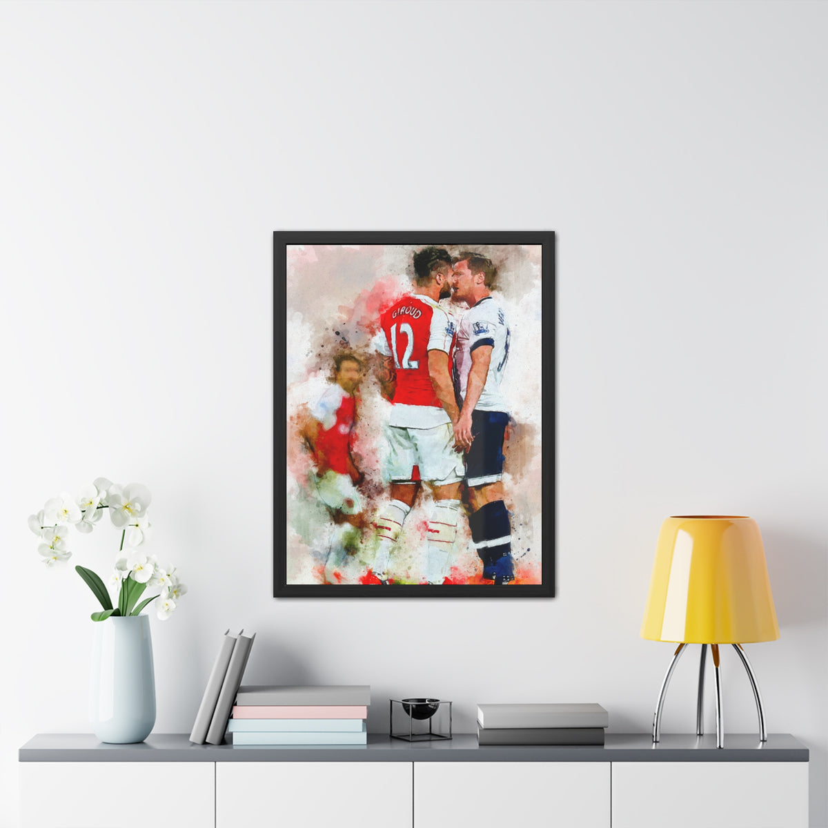 Arsenal vs. Tottenham Derby Ready to Hang Framed Watercolour Fine Art Painting Print Poster, Football Wall Art, Soccer Fan Gift