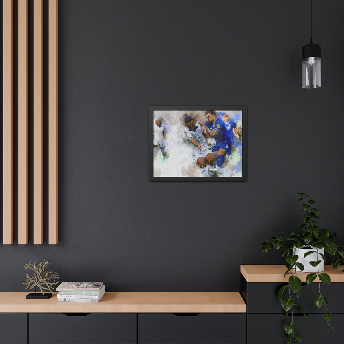 Cardiff vs. Swansea Derby Ready to Hang Framed Watercolour Fine Art Painting Print Poster, Football Wall Art, Soccer Fan Gift