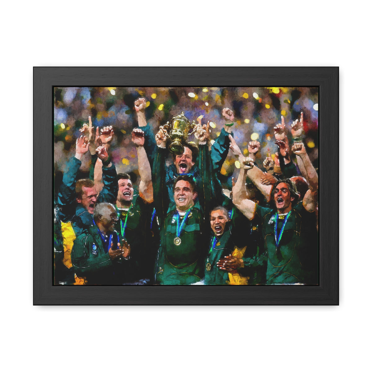 Rugby World Cup Winners 2007 South Africa Framed Watercolour Painting Fine Art Print Poster, Ready to Hang Wall Art, Rugby Fan Gift
