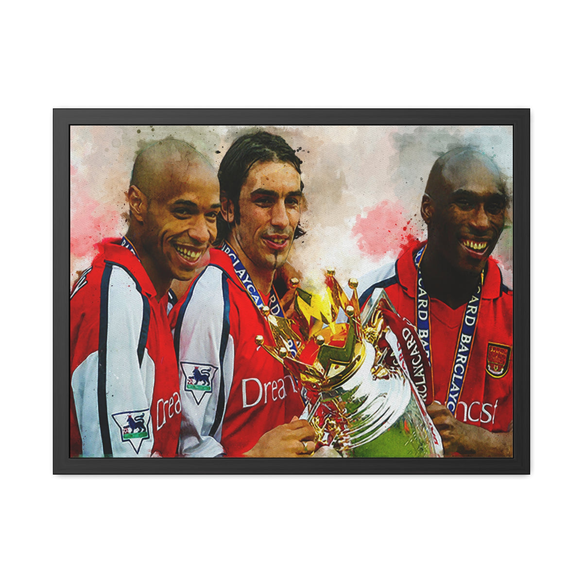 Premier League Winners 2002 Arsenal Watercolour Painting, Ready to Hang Framed Art Print Poster, Gunners Fan Gift