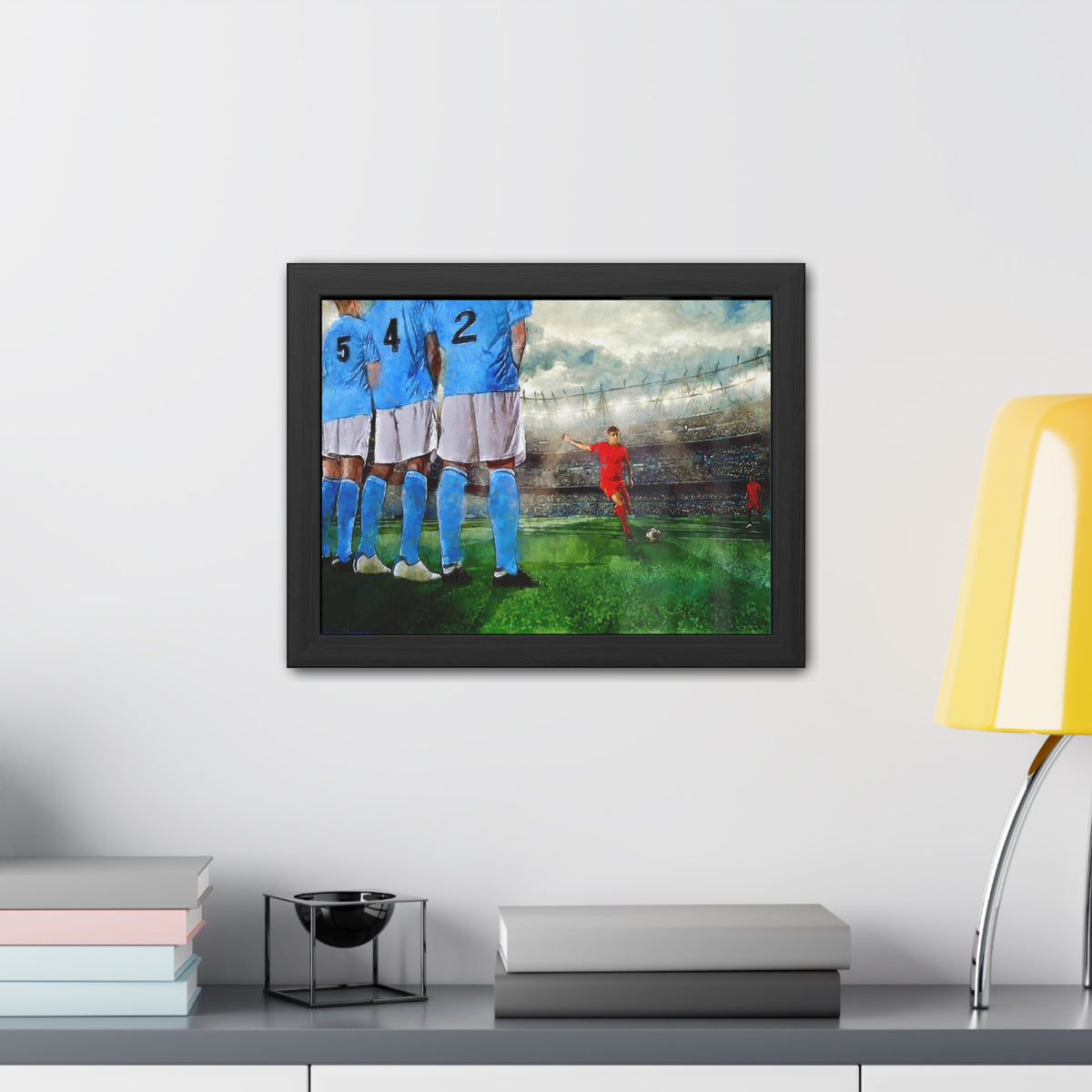 Gap in the Wall: Expressionist Soccer Art - Score the Moment! Ready to Hang Framed Watercolour Art Print, Football Wall Art, Soccer Fan Gift