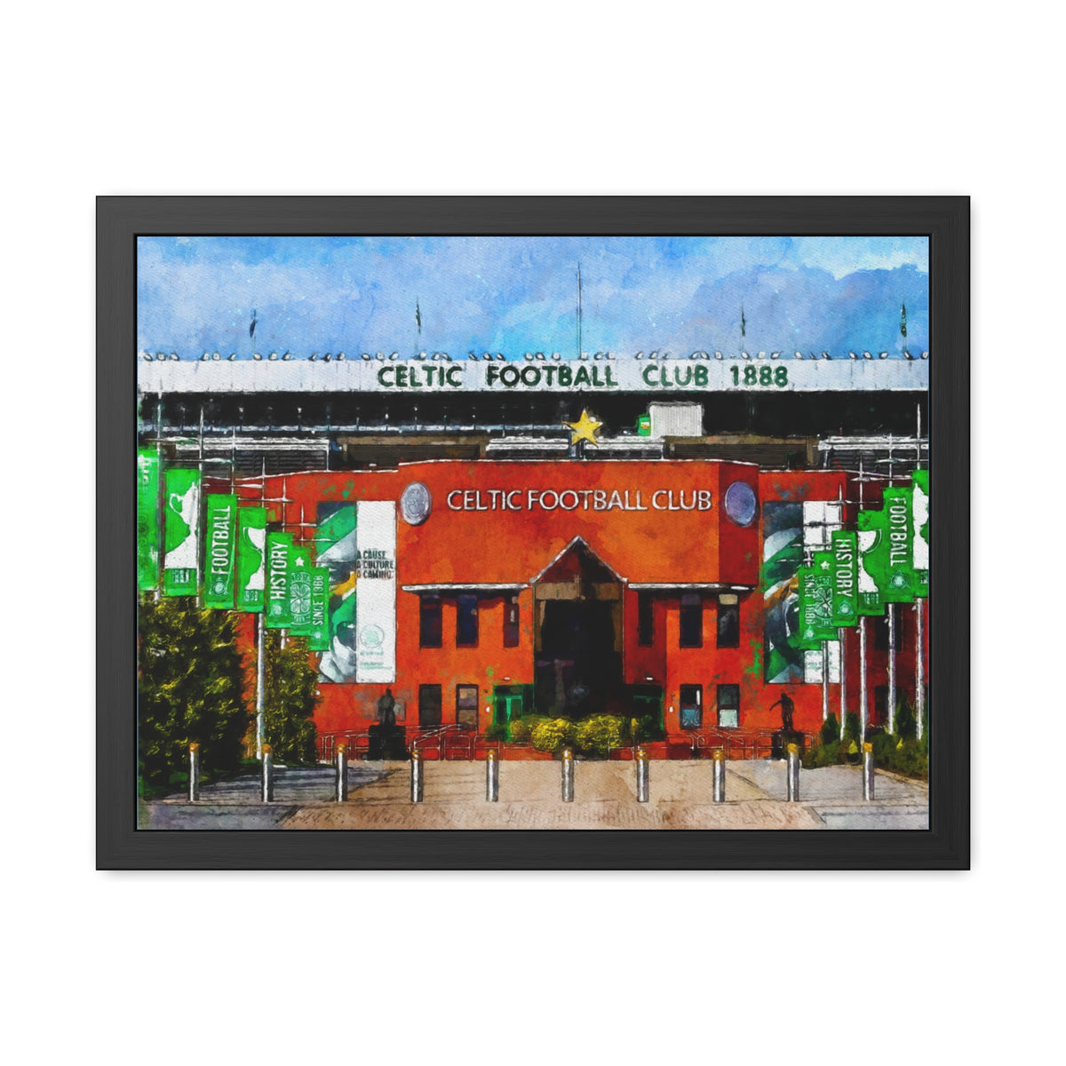 Celtic Park Framed Fine Art - Ready to Hang Framed Watercolour Fine Art Painting Print Poster, Football Wall Art, Soccer Fan Gift