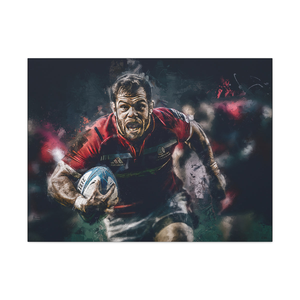 Dynamic Rugby Passion: Expressionist Stretched Canvas Fine Art Painting Print Poster - Ready to Hang Wall Art,  Rugby Fan Gift