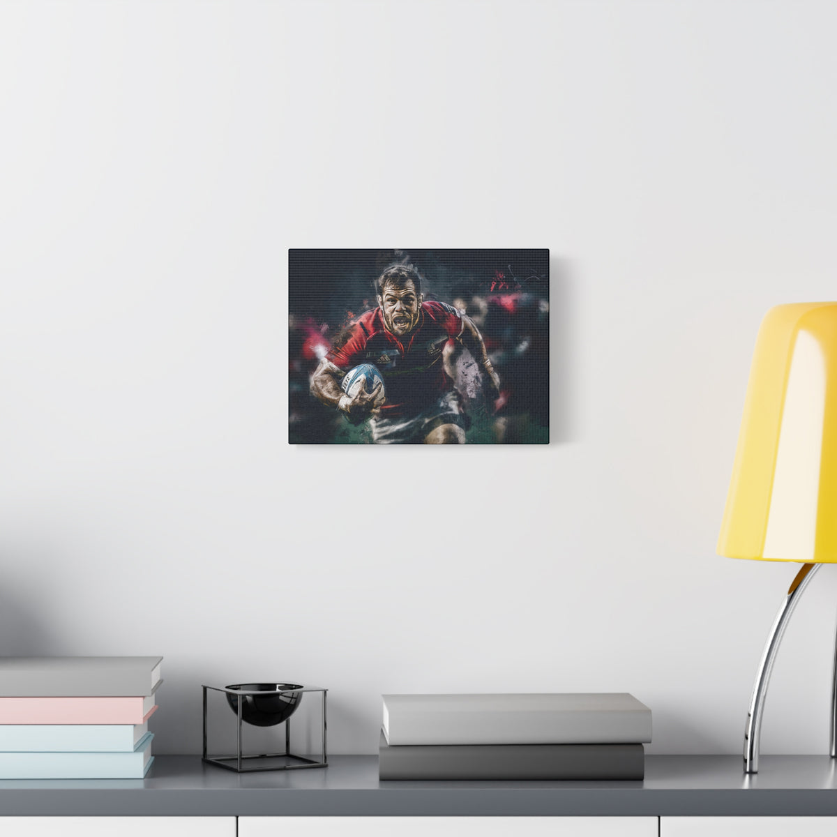 Dynamic Rugby Passion: Expressionist Stretched Canvas Fine Art Painting Print Poster - Ready to Hang Wall Art,  Rugby Fan Gift