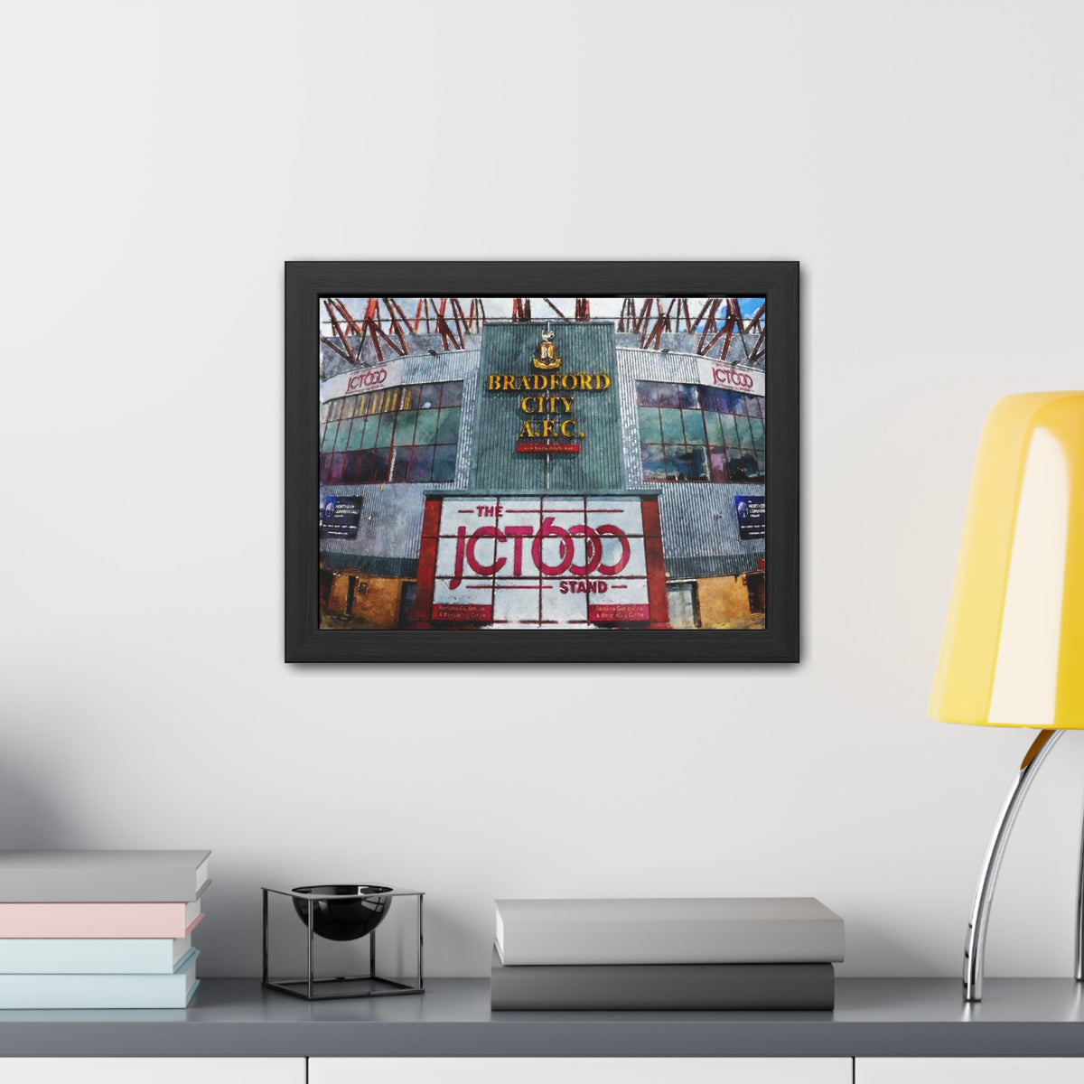 Bradford City Valley Parade Watercolour Fine Art Painting - Ready to Hang Framed Print Poster, Football Wall Art, Soccer Fan Gift