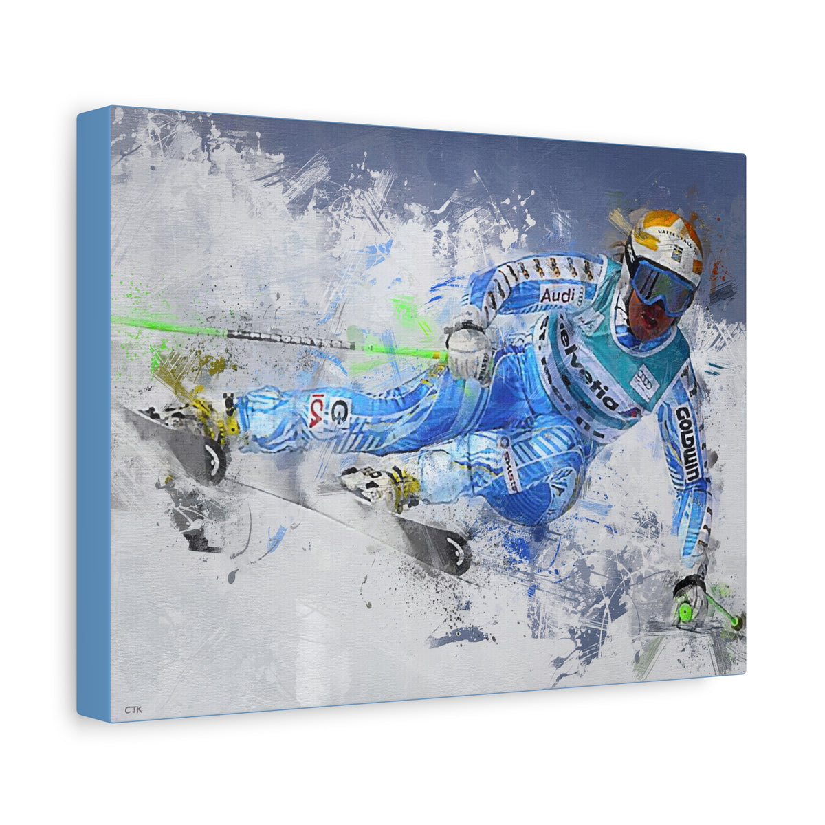 Anja Pärson's Alpine Elegance Skiing Painting Print on Stretched Canvas Skiing Fine Art Print Poster- Ready to Hang Wall Art, Skier Gift