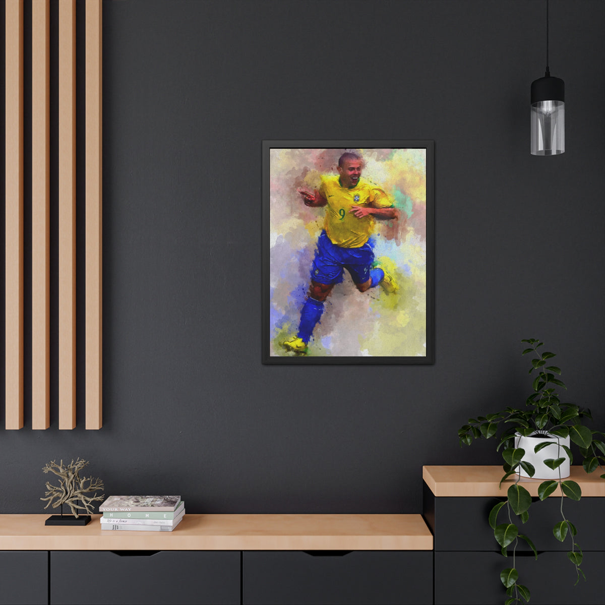 Brazilian Soccer Legend Ronaldo Expressionist Watercolour Portrait, Fine Art Print with Hand-Crafted Frame, Ready to Hang Framed Watercolour Fine Art Painting Print Poster, Football Wall Art, Soccer Fan Gift