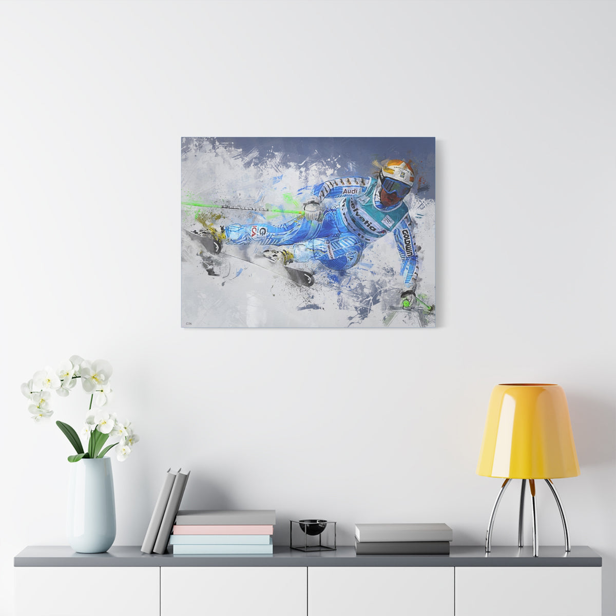 Anja Pärson's Alpine Elegance Skiing Painting Print on Stretched Canvas Skiing Fine Art Print Poster- Ready to Hang Wall Art, Skier Gift