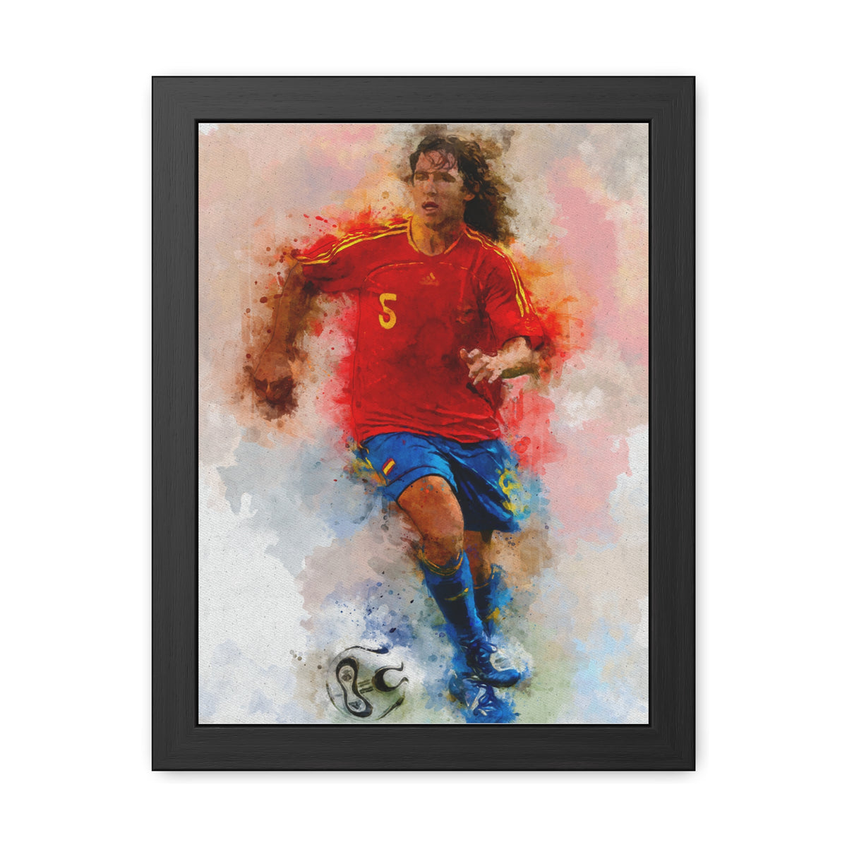 Celebrate Football Legend Carles Puyol with Expressionist Watercolour Portrait, Ready to Hang Framed Fine Art Painting Print Poster, Football Wall Art, Soccer Fan Gift