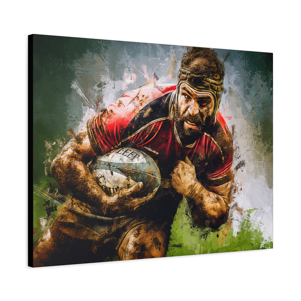 Dynamic Rugby Charge - Stretched Canvas Fine Art Print Poster, Ready to Hang Wall Art, Ideal Rugby Fan Gift