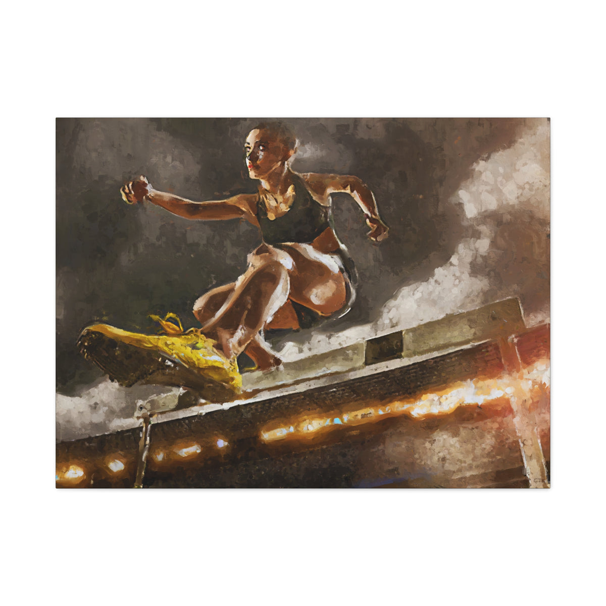 Impressionist Modern Art Canvas Print of Hurdler, Dynamic Athletics Wall Art, Vibrant Athletics Décor, Stretched Canvas Fine Art Print Poster- Ready to Hang Wall Art, Hurdling Fan Gift