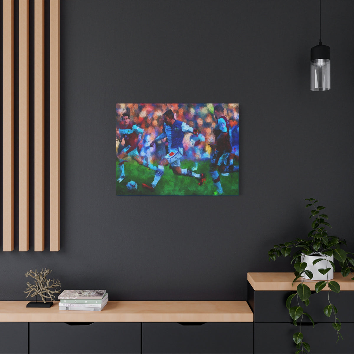 Burnley vs. Blackburn Rovers Derby Ready to Hang Framed Impessionist Fine Art Painting Print Poster, Football Wall Art, Soccer Fan Gift