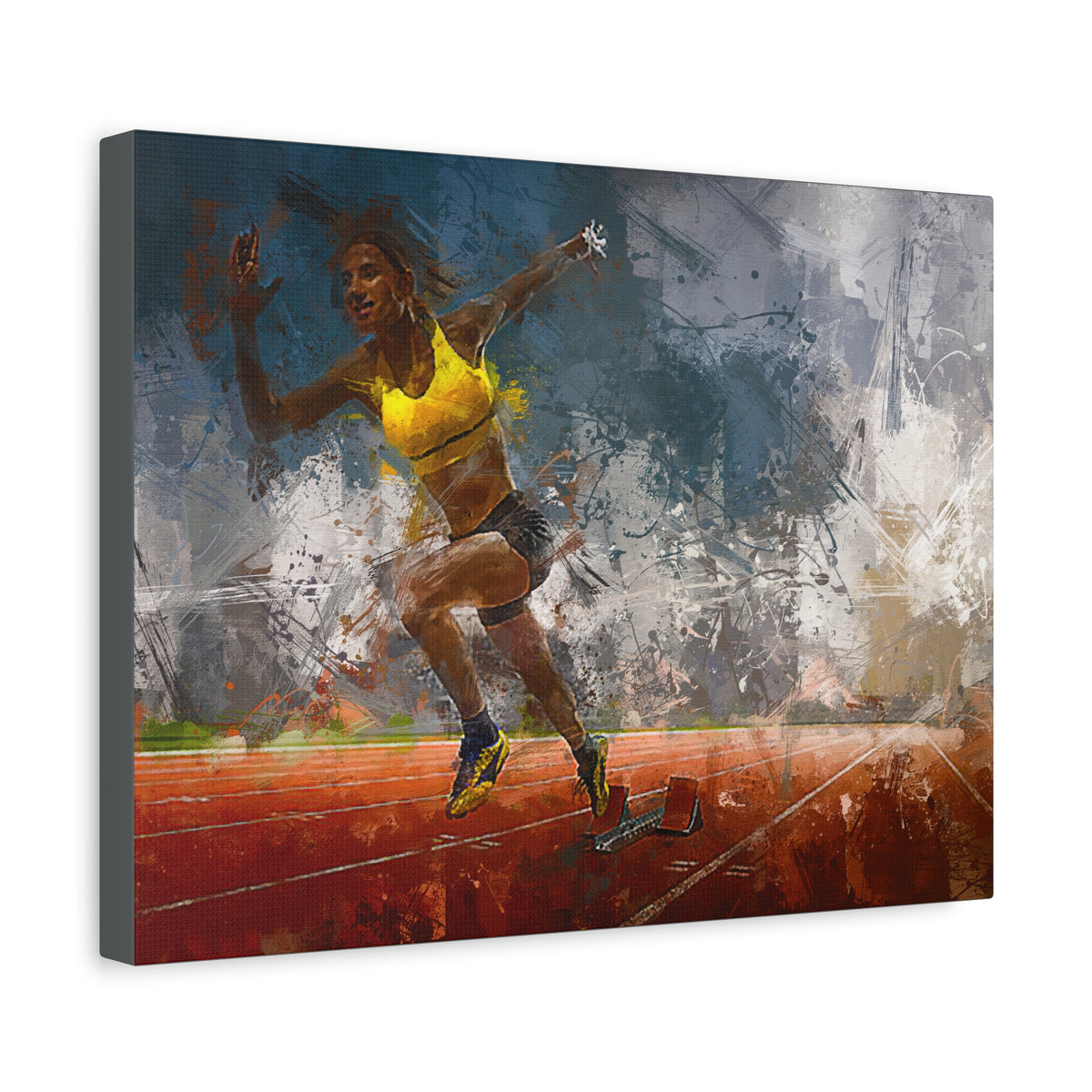 Expressionist Modern Art Print on Canvas of a Sprinter - Athletics Art, Stretched Canvas Fine Art Print Poster - Ready to Hang Wall Art, Sprinter Fan Gift