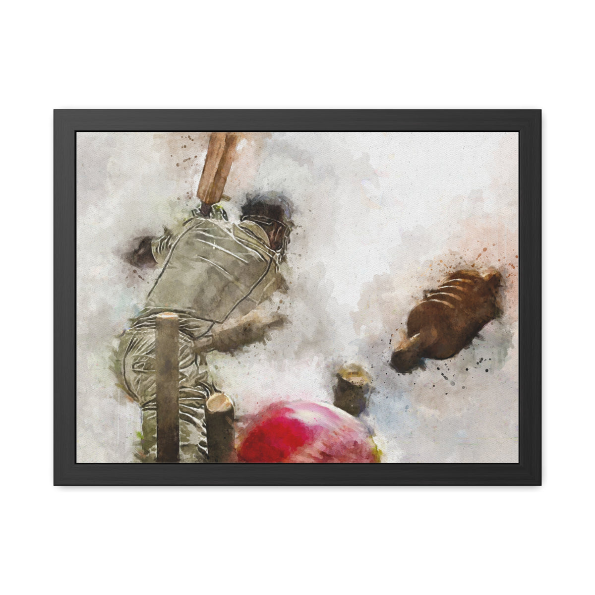 Dramatic Cricket Defeat: Bowled Out Beauty Watercolour Framed Art Print Poster - Ready to Hang Cricket Gift