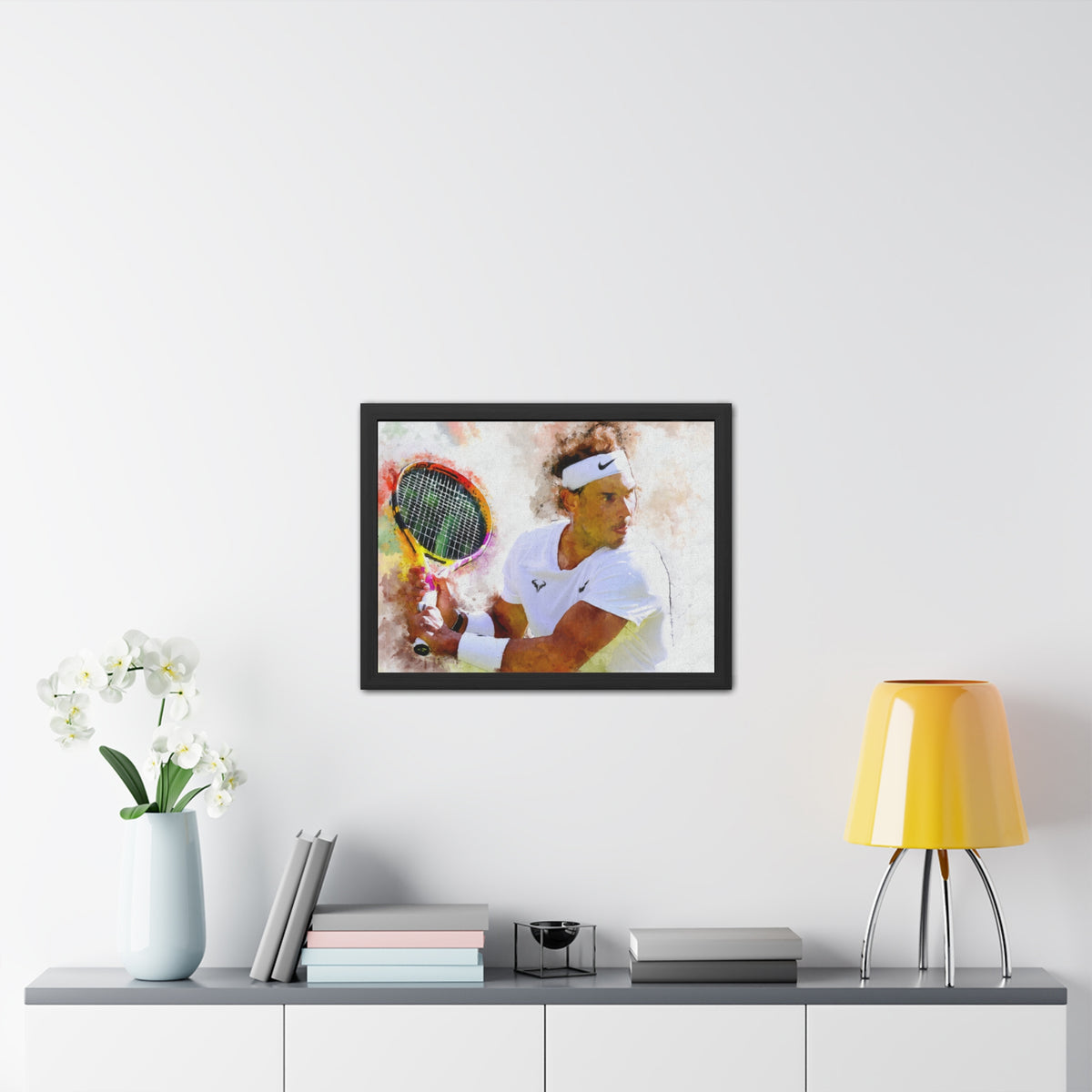 Rafael Nadal Tennis Legend: Ready to Hang Framed Watercolour Fine Art Painting Print Poster, Tennis Wall Art, Tennis Fan Gift