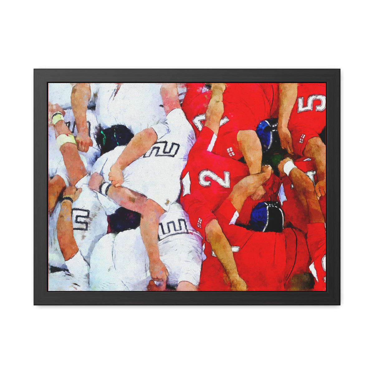 Dynamic Rugby Scrum, Ready to Hang Framed Watercolour Fine Art Print Poster, Elevate Your Space with Rugger Wall Art, Perfect Rugby Fan Gift