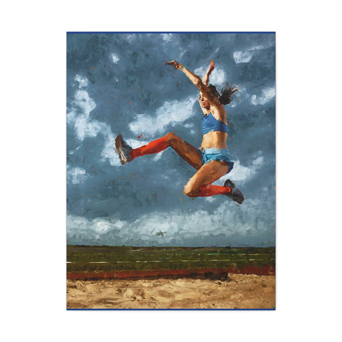 Impressionist Modern Art Print on Canvas of a Long Jumper - Expressive Brush Strokes, Textured Canvas, Ready to Hang - Stretched Canvas Athletics Fine Art Print Poster- Ready to Hang Wall Art, Javelin Jump Fan Gift