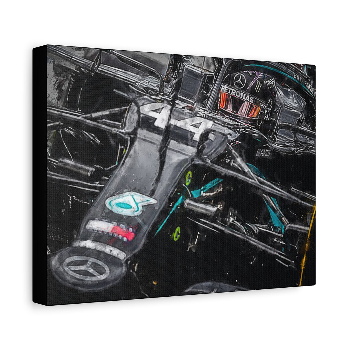 Drive into Mercedes Elegance: Stretched Canvas Fine Art F1 Print Poster - Ready to Hang, Wall Art Formula One Gift