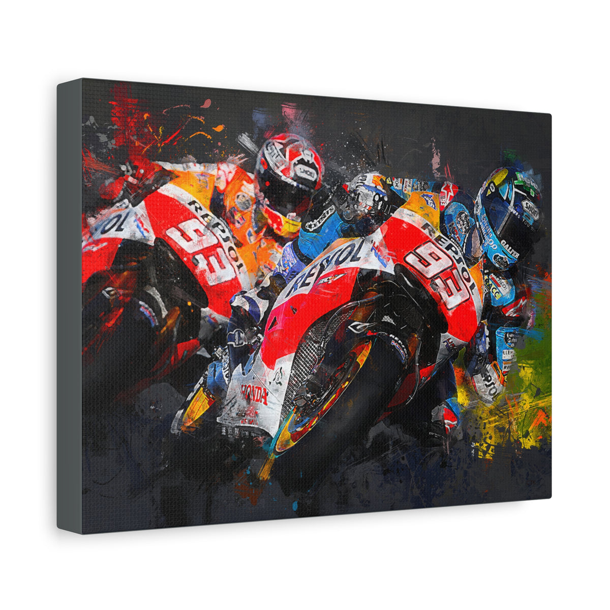 MotoGP Duel: Stretched Canvas Fine Art Print- Ready to Hang, Wall Art Poster, the Ultimate MotoGP Gift