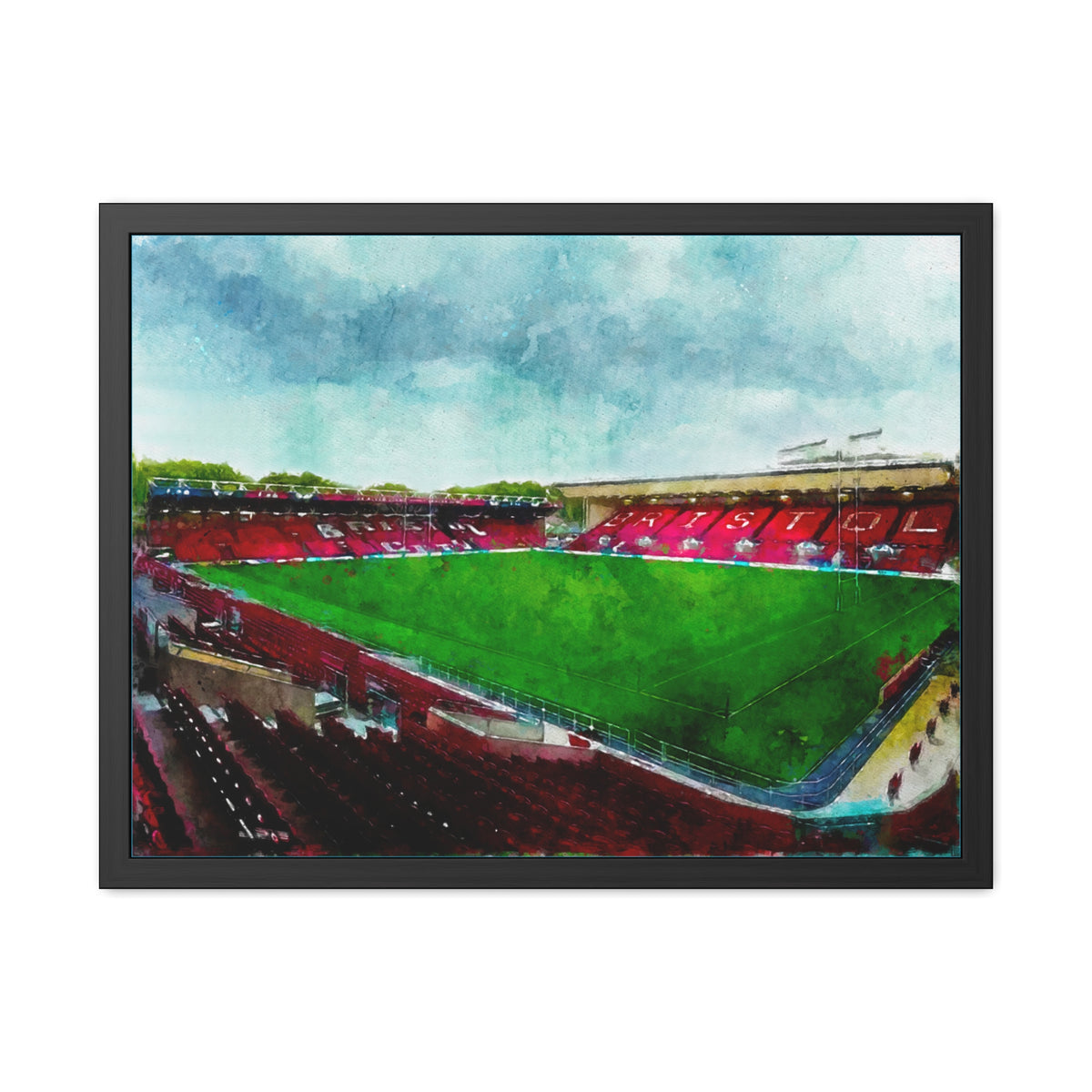 Ashton Aura: Bristol Rugby Painting - Ready to Hang Framed Fine Art Rugby Print Poster, Stadium Ground Wall Art, Bears Rugby Fan Gift