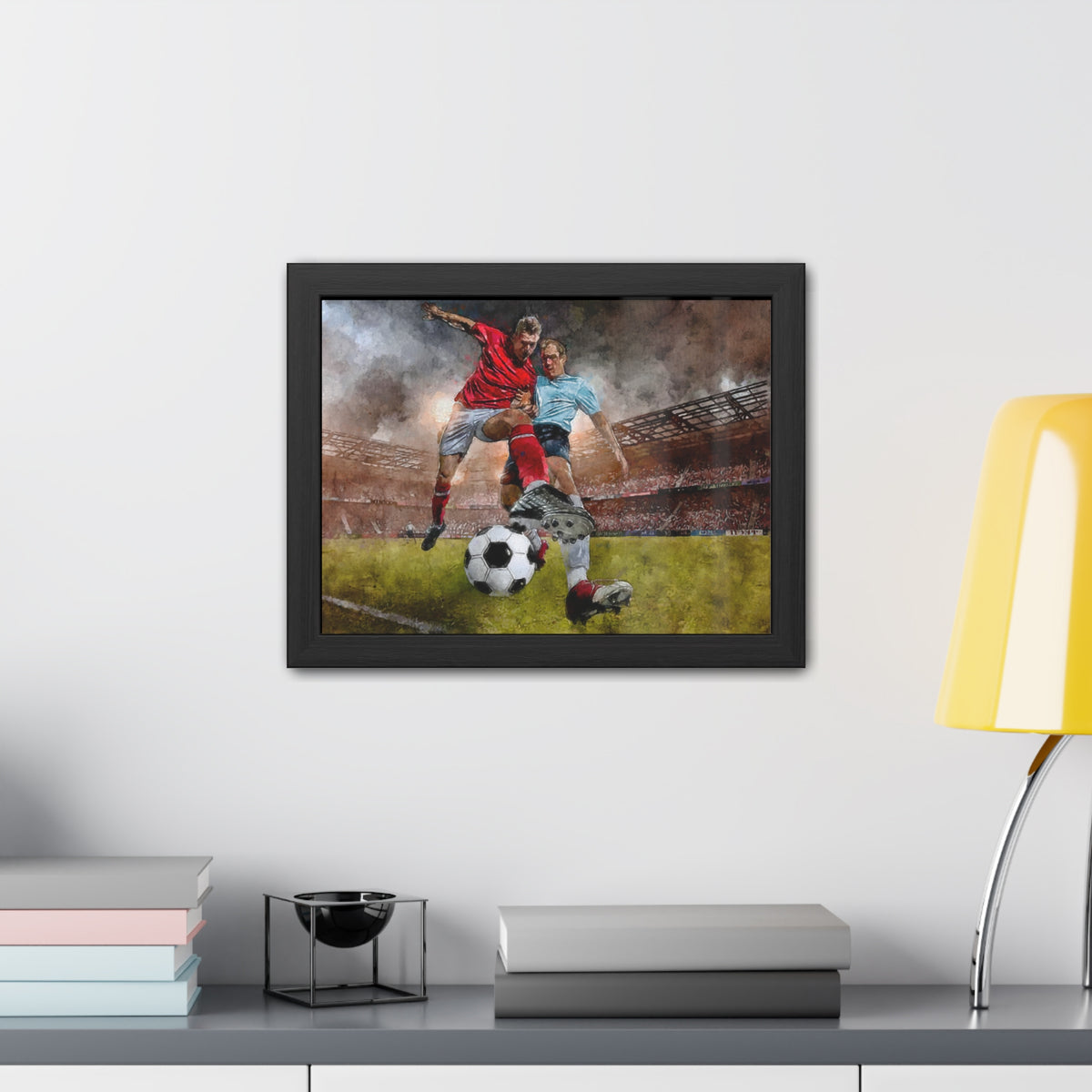 Soccer Tackle Drama: Expressionist Watercolour Print - Own the Action! Ready to Hang Framed Art Poster, Football Wall Art, Soccer Fan Gift